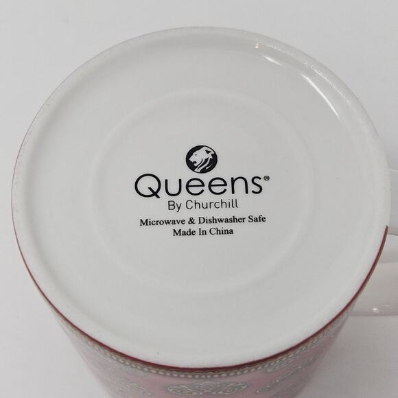 Queens by Churchill Colour Canvas Ceramic Mug / Cup Red With Hearts 12 Oz - Picture 6 of 6